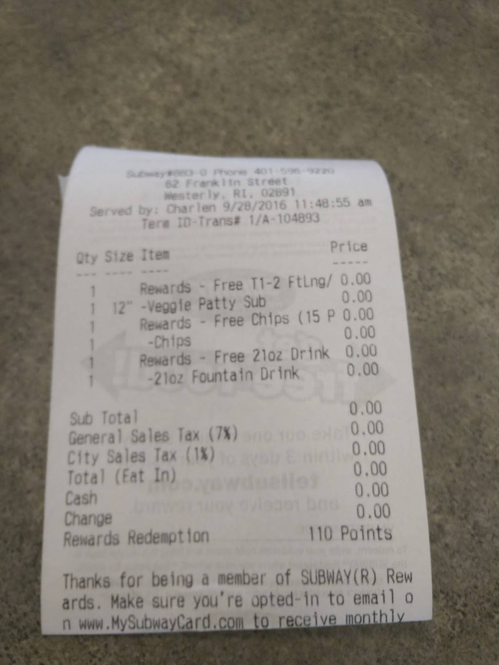 Subway | restaurant | 62 Franklin St, Westerly, RI 02891, USA | 4015969220 OR +1 401-596-9220