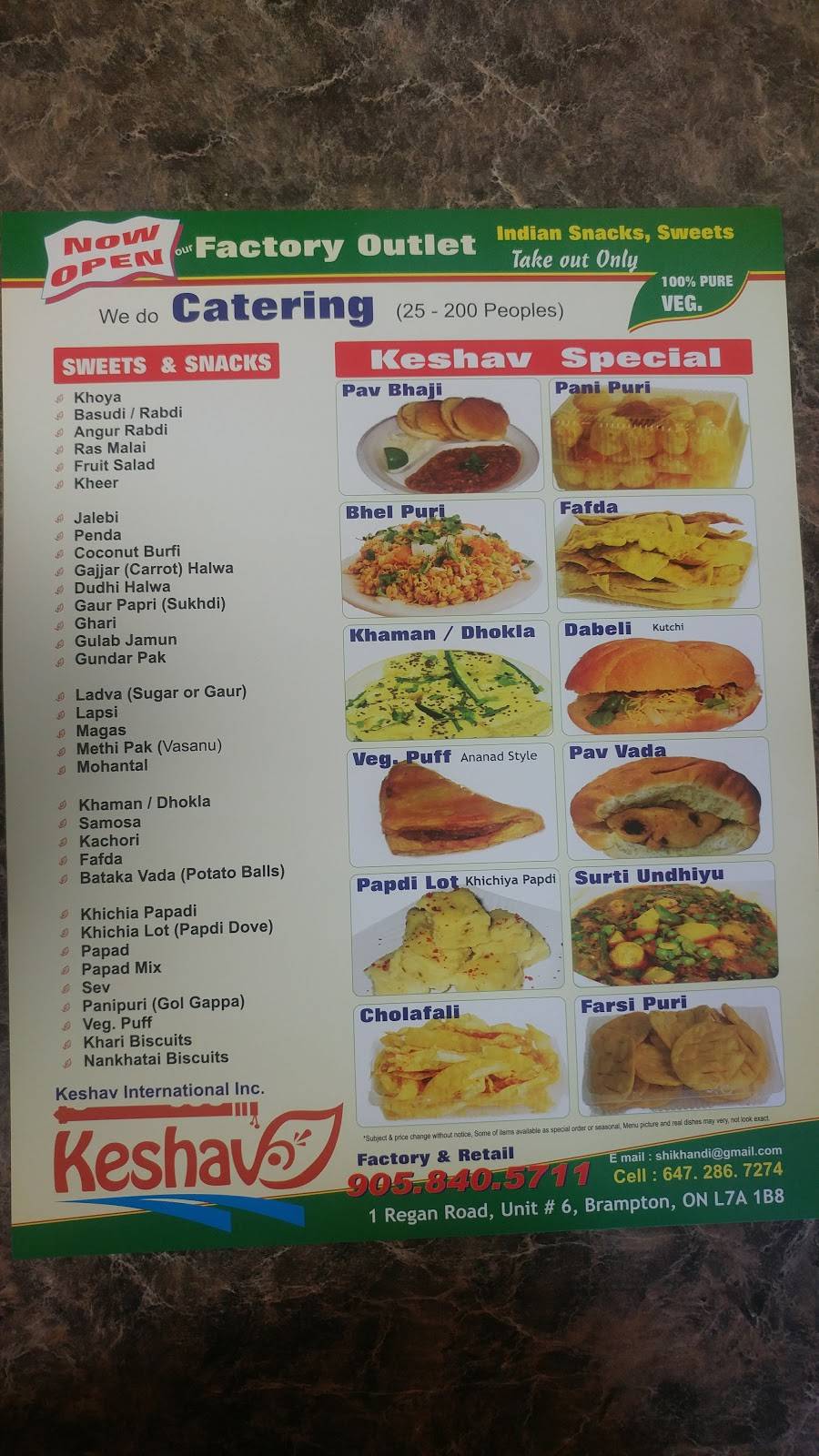 Keshav Foods | restaurant | 8975 McLaughlin Rd S unit 8, Brampton, ON L6Y 0Z6, Canada | 9058405711 OR +1 905-840-5711