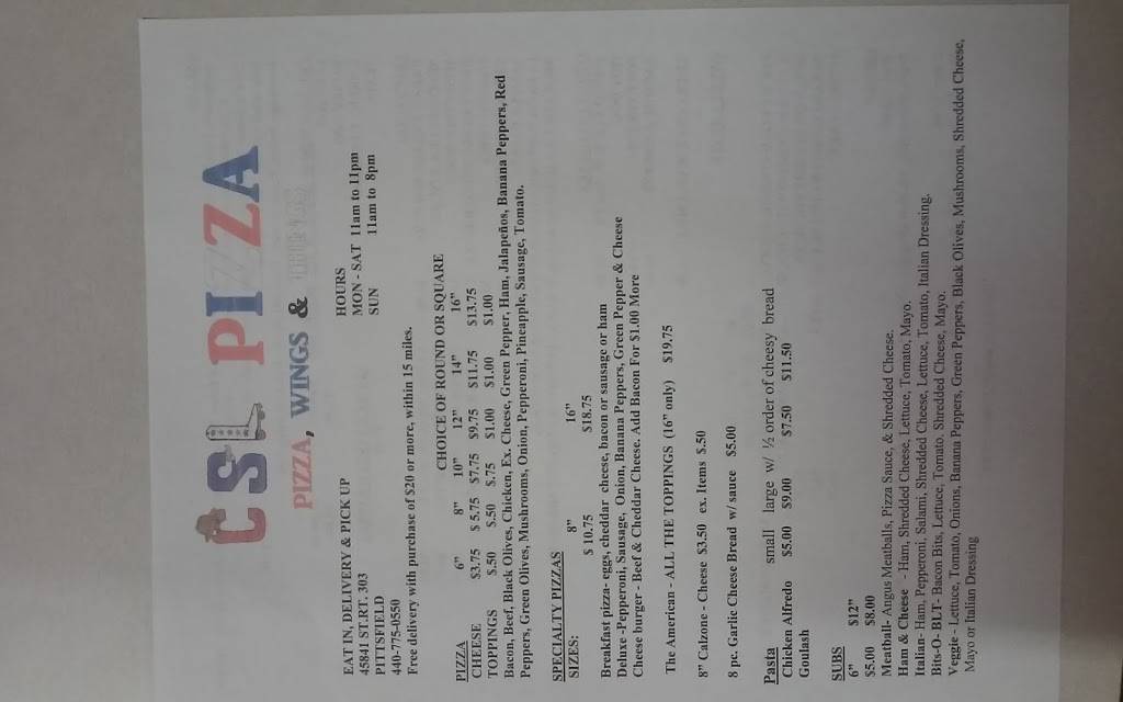 CSL PIZZA | restaurant | 45841 Lagrange-Richfield Rd, Oberlin, OH 44074, USA | 4407750550 OR +1 440-775-0550