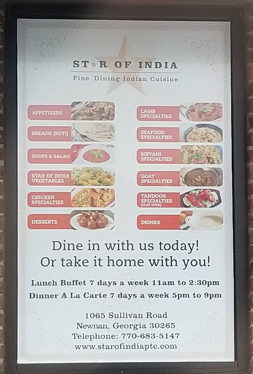 Star of India | restaurant | 1065 Sullivan Rd, Newnan, GA 30265, USA | 7706835147 OR +1 770-683-5147