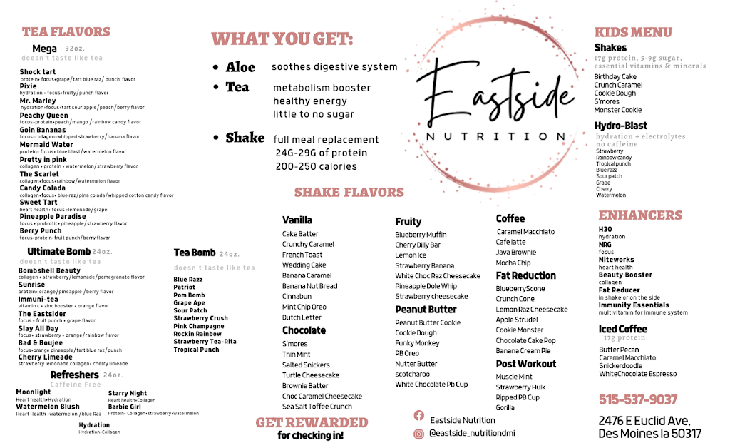 Eastside Nutrition | restaurant | 2476 E Euclid Ave, Des Moines, IA 50317, USA | 5155379037 OR +1 515-537-9037