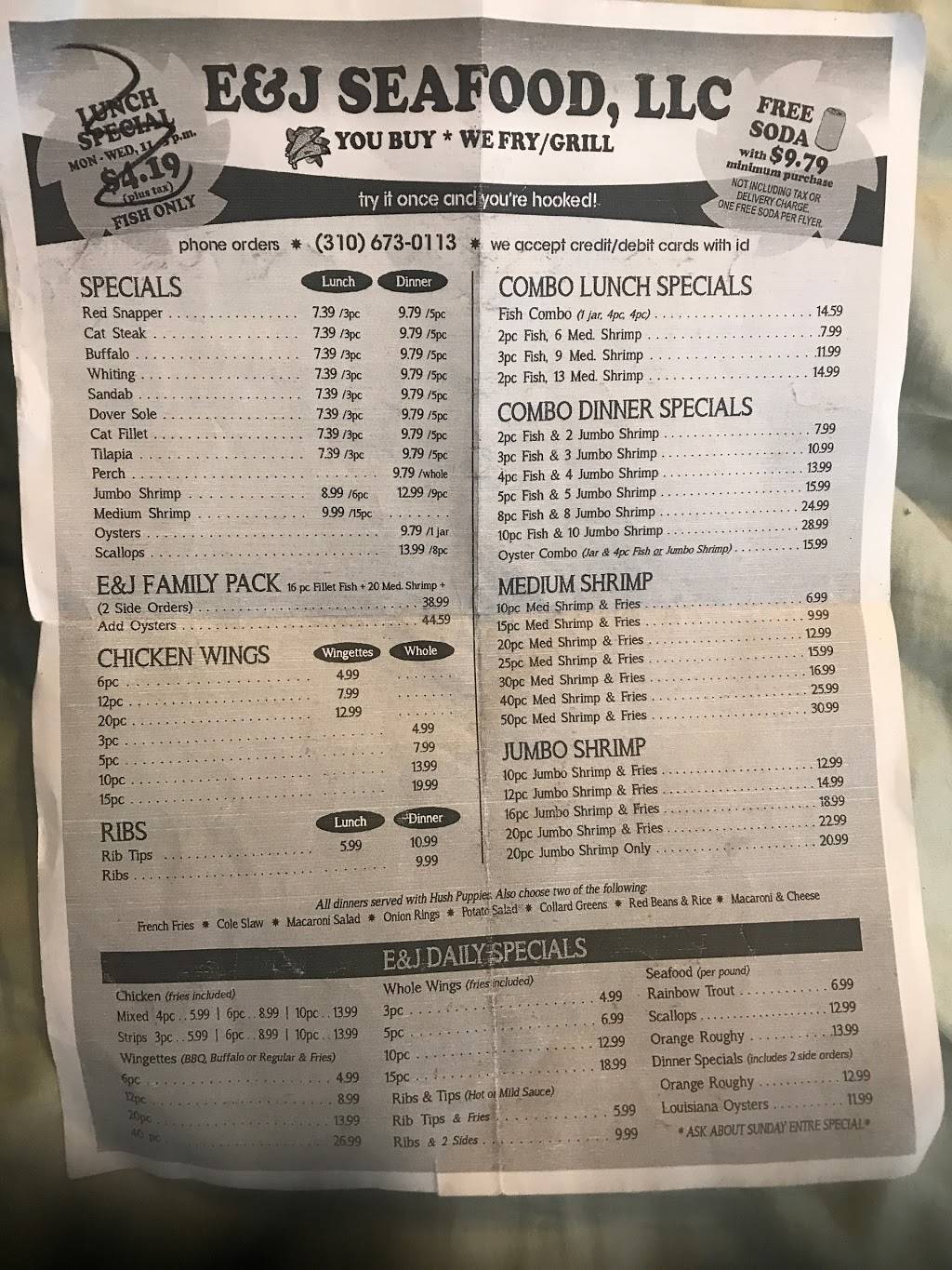 E & J Seafood | restaurant | 424 E Manchester Blvd, Inglewood, CA 90301, USA | 3106730113 OR +1 310-673-0113