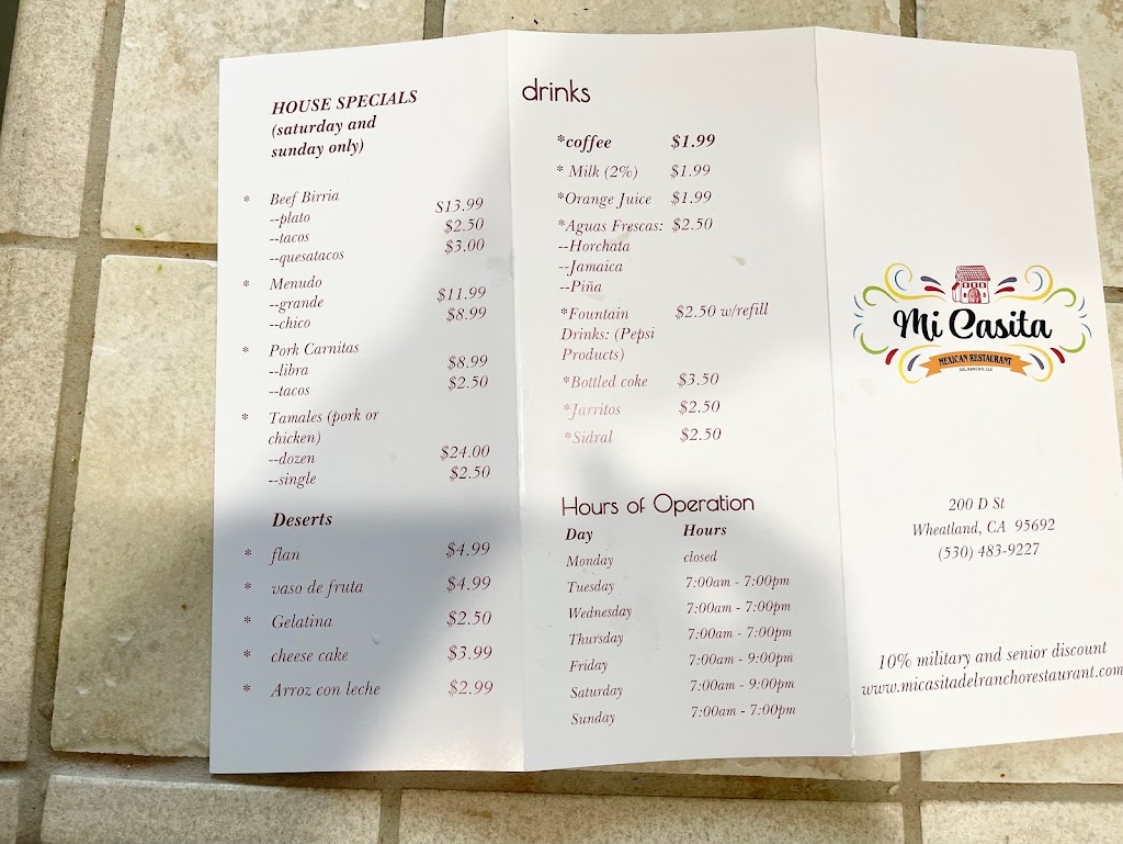 Mi Casita Restaurant | restaurant | 200 D St, Wheatland, CA 95692, USA | 5304839227 OR +1 530-483-9227