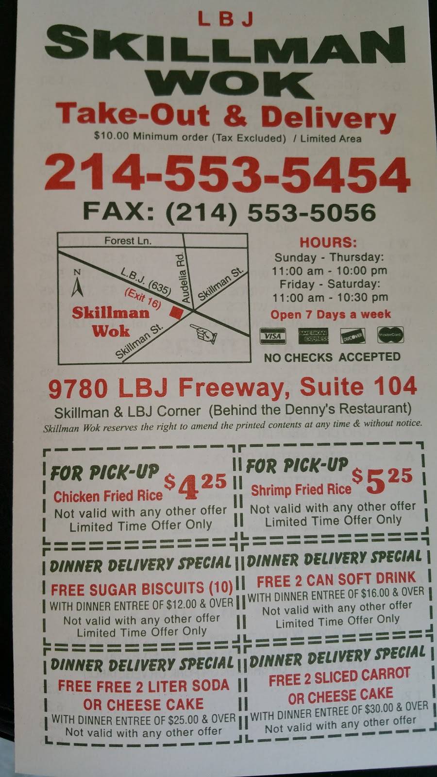 Skillman Wok | restaurant | 9780 Lyndon B Johnson Fwy #104, Dallas, TX 75243, USA | 2145535454 OR +1 214-553-5454