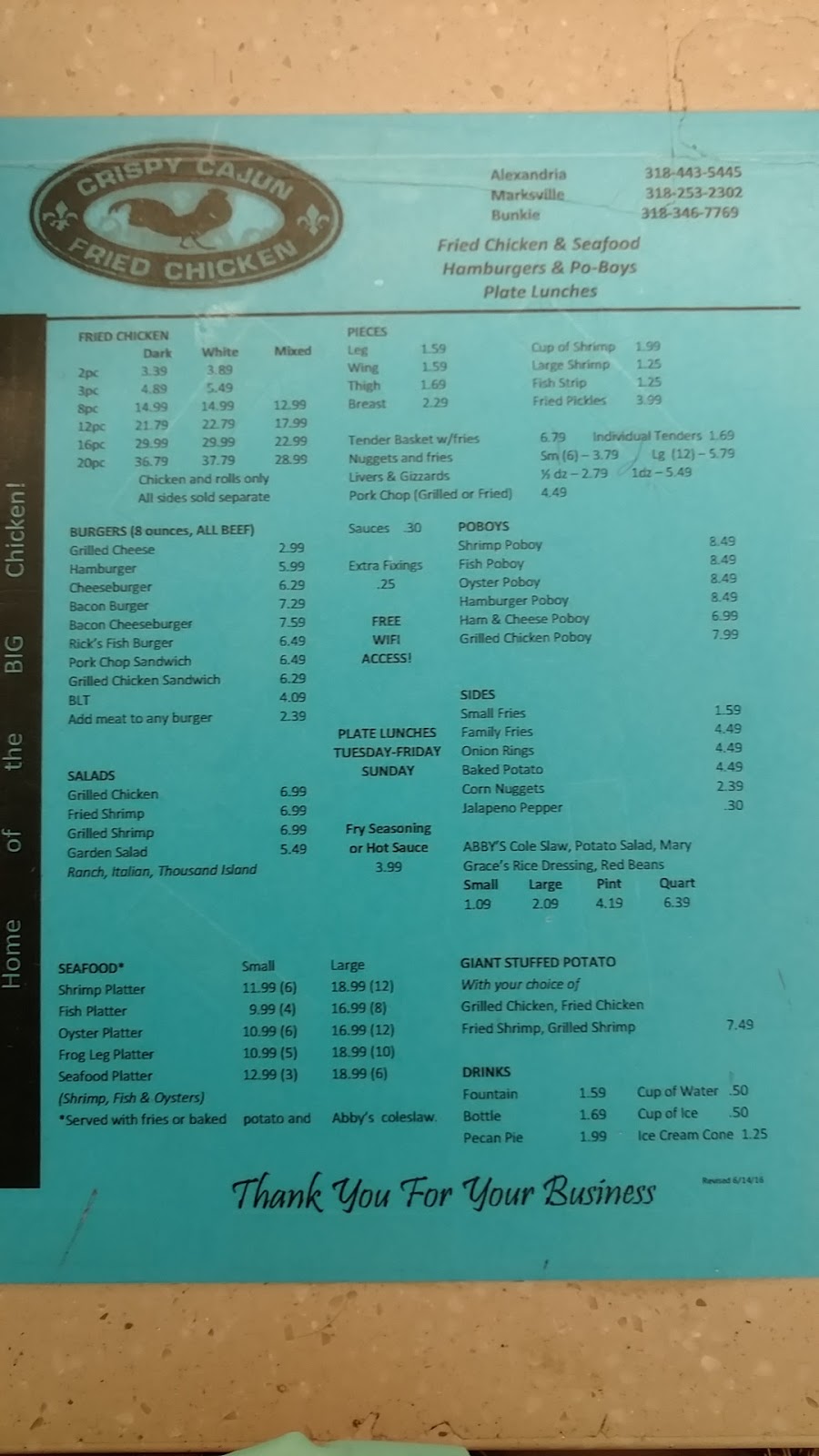Crispy Cajun Fried Chicken | restaurant | 321 Philo St, Marksville, LA 71351, USA | 3182532302 OR +1 318-253-2302