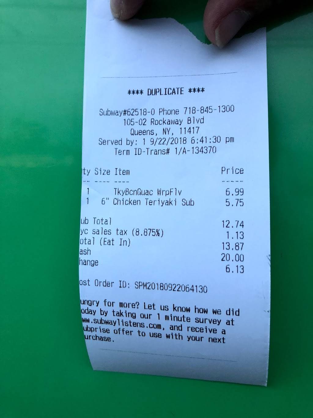 Subway Restaurants | restaurant | 105-02 Rockaway Blvd, Store #3, Ozone Park, NY 11417, USA | 7188451300 OR +1 718-845-1300