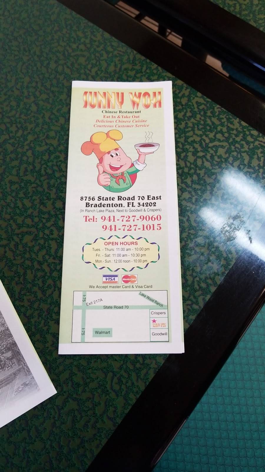 Sunny Wok | restaurant | 8756 E State Rd 70, Bradenton, FL 34202, USA | 9417279060 OR +1 941-727-9060