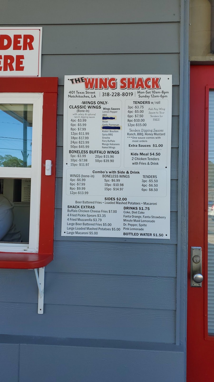The Wing Shack | restaurant | 401 Texas St, Natchitoches, LA 71457, USA | 3182288019 OR +1 318-228-8019