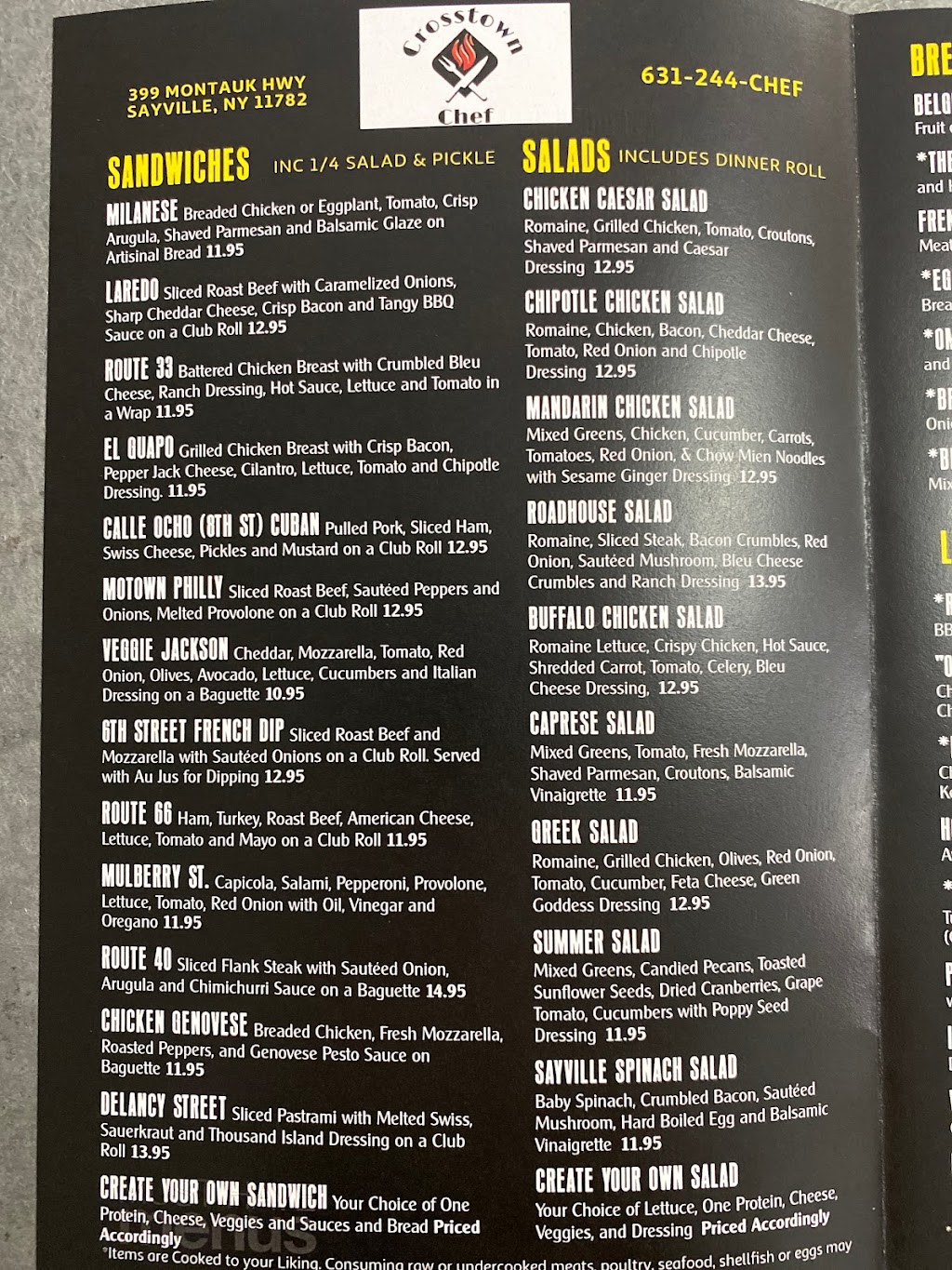 Crosstown Chef | restaurant | 399 N Main St, Sayville, NY 11782, USA | 6312442433 OR +1 631-244-2433