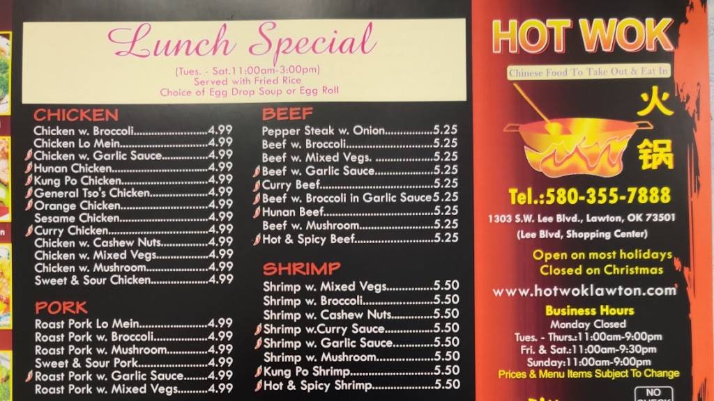 Hot Wok | restaurant | 1303 SW Lee Blvd, Lawton, OK 73501, USA | 5803557888 OR +1 580-355-7888