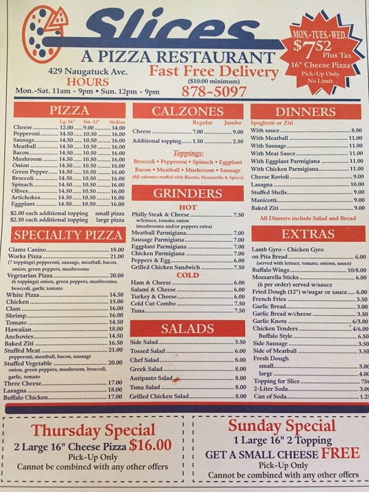Slices | restaurant | 5402, 429 Naugatuck Ave, Milford, CT 06460, USA | 2038785097 OR +1 203-878-5097