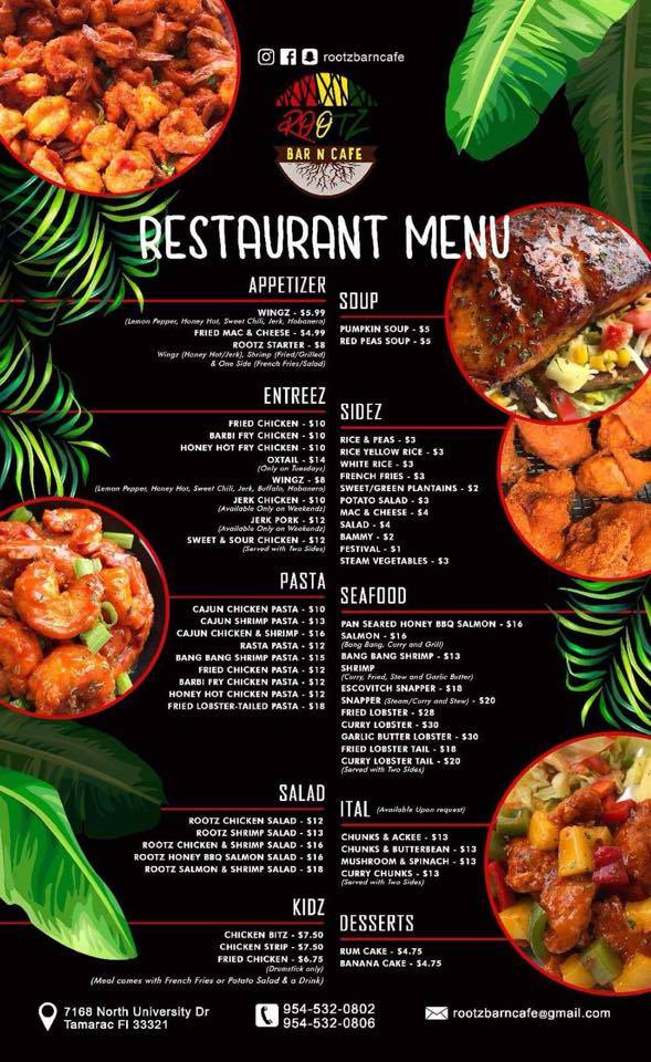 Rootz Bar n Cafe | cafe | 7168 N University Dr, Tamarac, FL 33321, USA | 9545320806 OR +1 954-532-0806