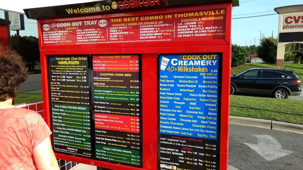 Cook Out | restaurant | 1123 Randolph St, Thomasville, NC 27360, USA | 3364758814 OR +1 336-475-8814