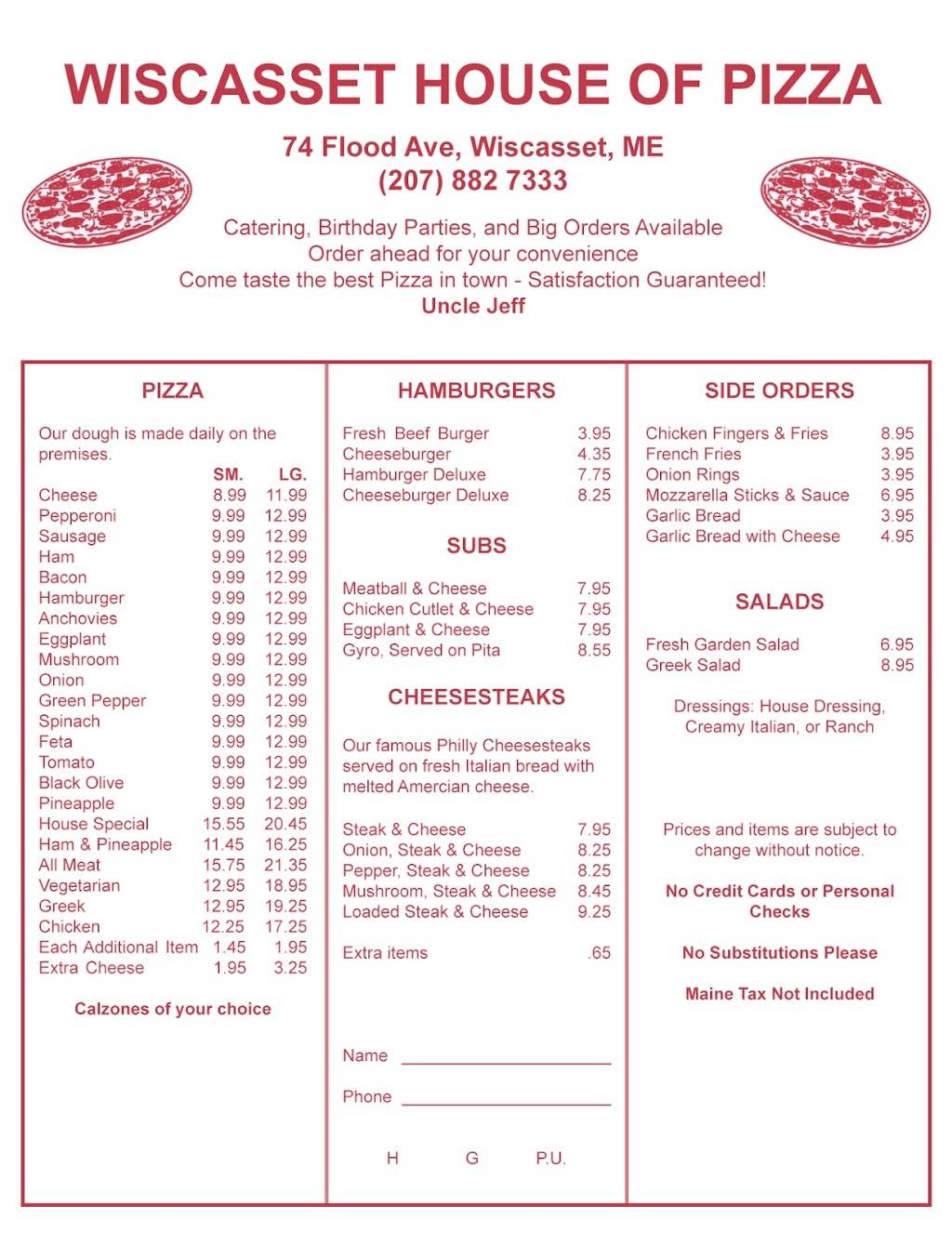 Wiscasset House of Pizza | restaurant | 74 Flood Ave, Wiscasset, ME 04578, USA | 2078827333 OR +1 207-882-7333