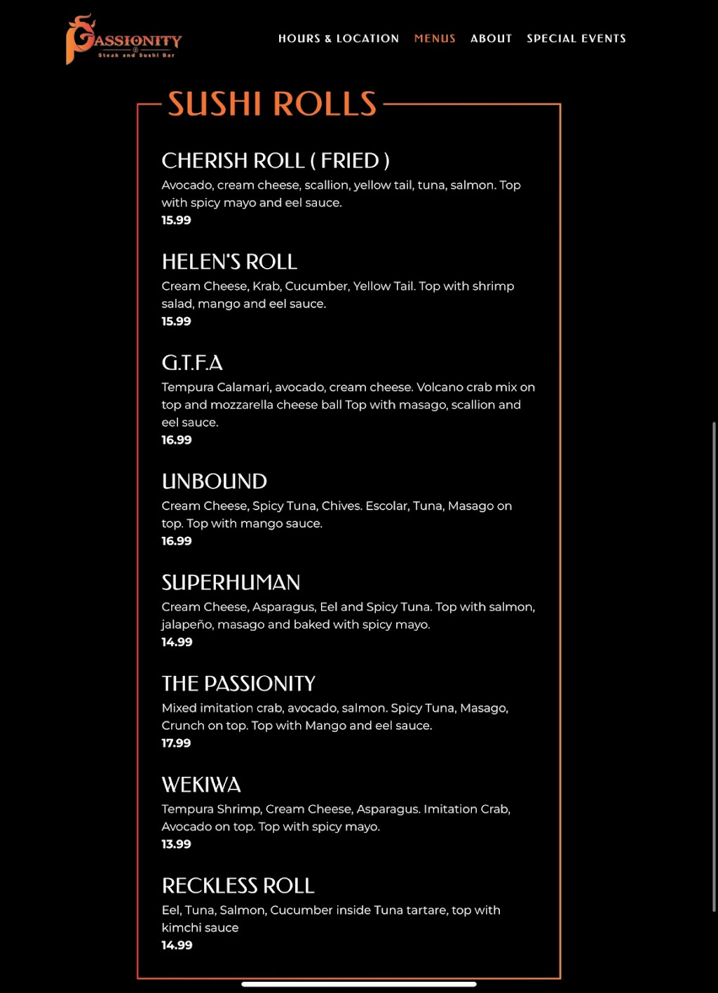 Passionity Steak and Sushi Bar | restaurant | 2107 E Semoran Blvd, Apopka, FL 32703, USA | 4073417001 OR +1 407-341-7001