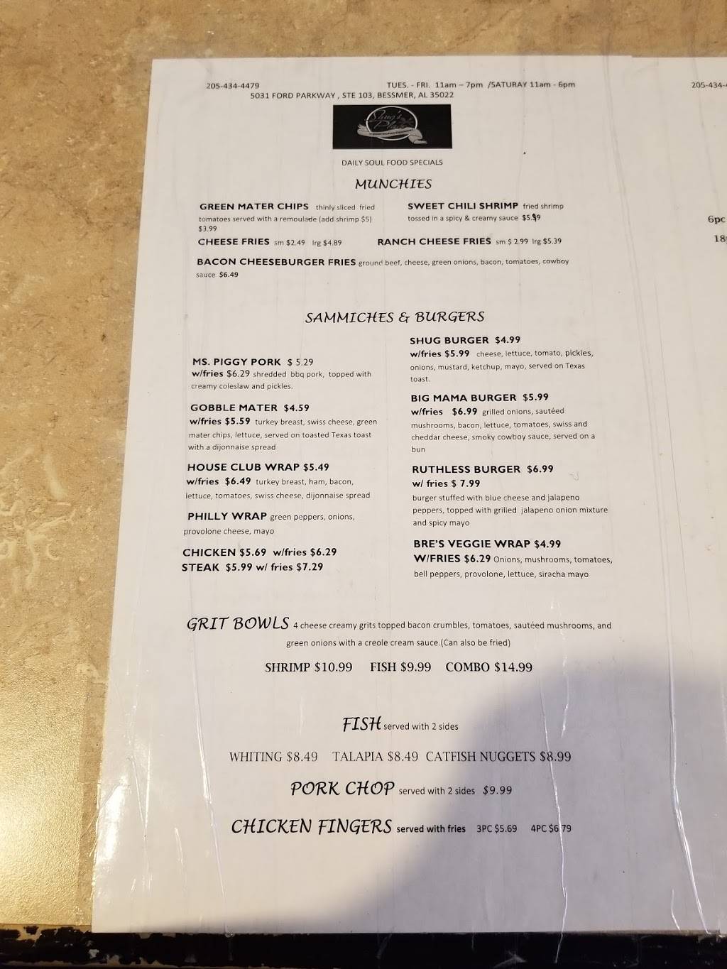 Shugs | restaurant | 5031 Ford Pkwy, Bessemer, AL 35022, USA | 2054344479 OR +1 205-434-4479
