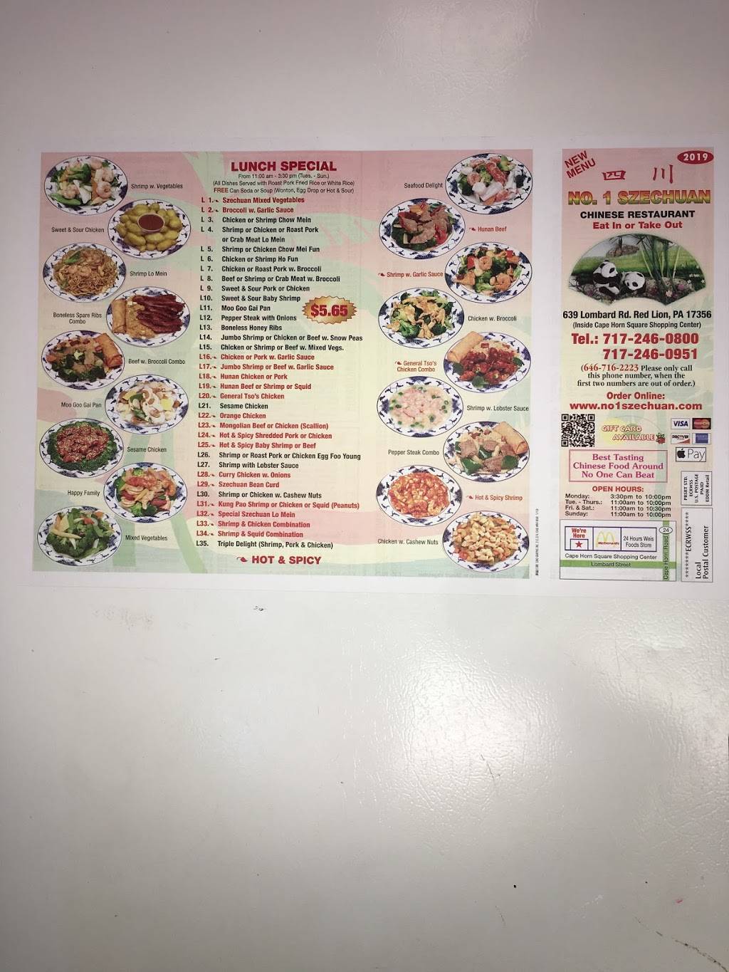 Number One Szechuan | restaurant | 639 Lombard Rd, Red Lion, PA 17356, USA | 7172460800 OR +1 717-246-0800