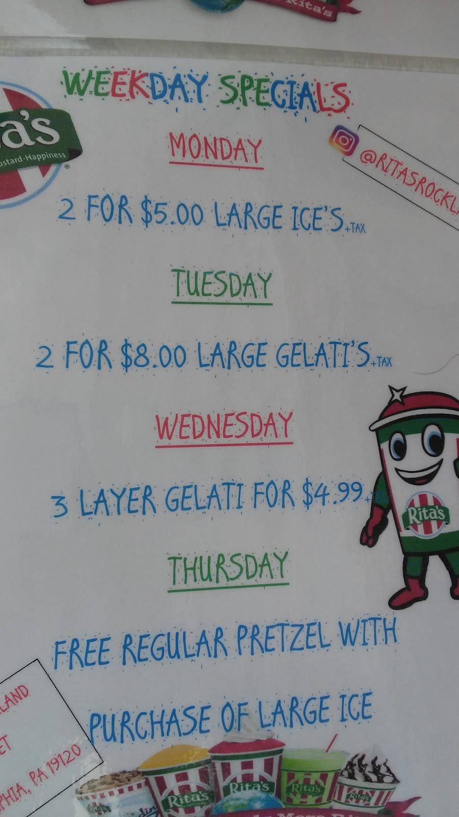 Ritas Italian Ice & Frozen Custard | restaurant | 100 E Rockland St, Philadelphia, PA 19120, USA | 2673354686 OR +1 267-335-4686