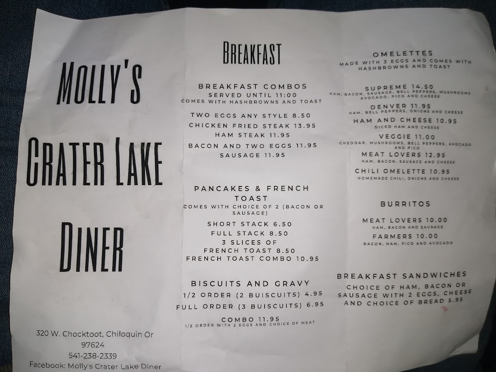Molly’s Crater Lake Diner | restaurant | 320 W Chocktoot St, Chiloquin, OR 97624, USA | 5418108032 OR +1 541-810-8032