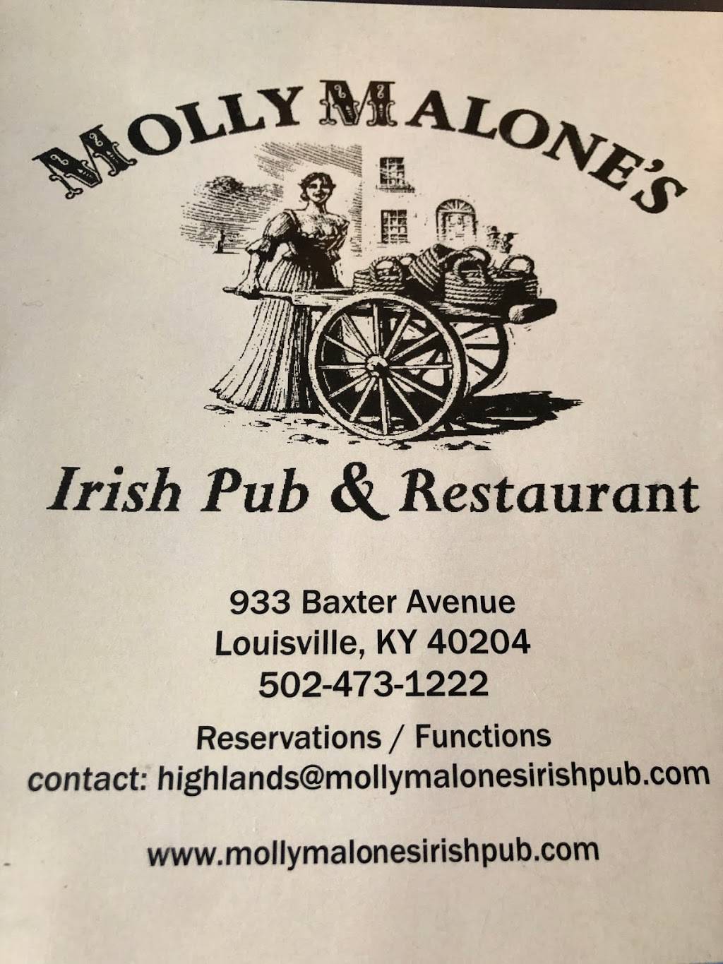 Molly Malones Irish Pub | restaurant | 933 Baxter Ave, Louisville, KY 40204, USA | 5024731222 OR +1 502-473-1222