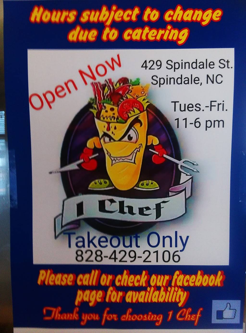 1Chef Kitchen & Mobile Catering | restaurant | 429 Spindale St, Spindale, NC 28160, USA | 8284292106 OR +1 828-429-2106
