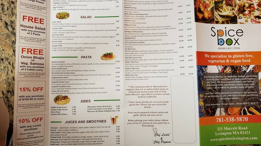 Spice Box | restaurant | 321 Marrett Rd, Lexington, MA 02421, USA | 7815385870 OR +1 781-538-5870