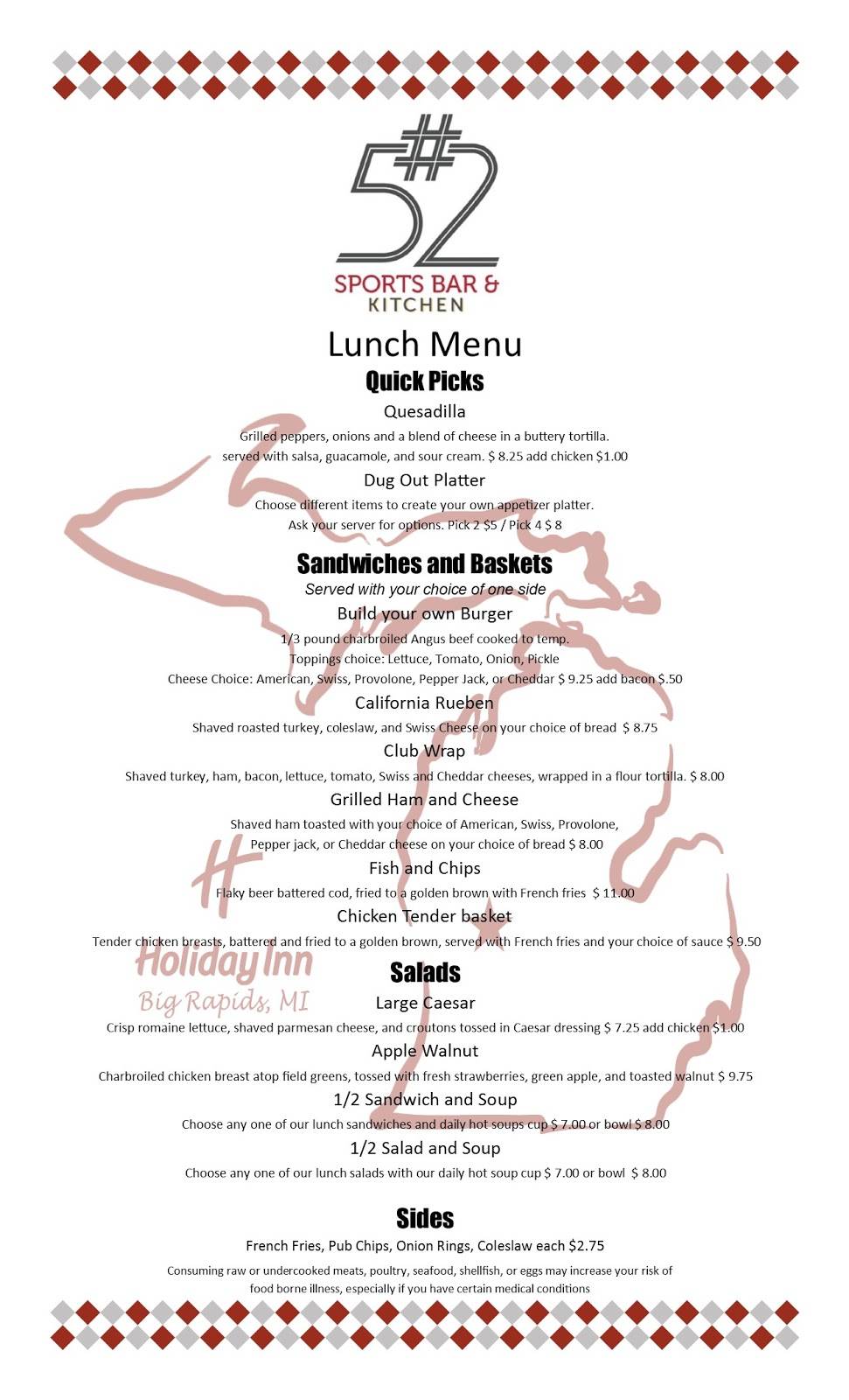 #52 Sports Bar and Kitchen Big Rapids | restaurant | 1005 Perry Ave, Big Rapids, MI 49307, USA | 2317968494 OR +1 231-796-8494