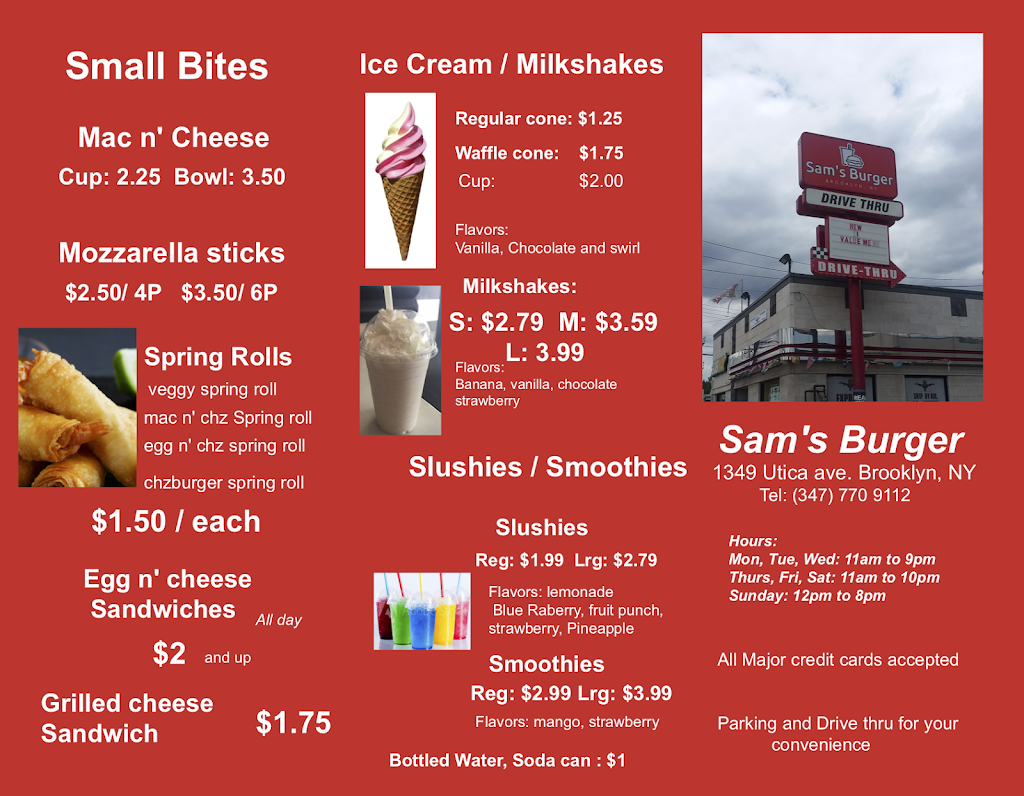 Sam’s Burger | restaurant | 1349 Utica Ave, Brooklyn, NY 11203, USA | 3477709112 OR +1 347-770-9112