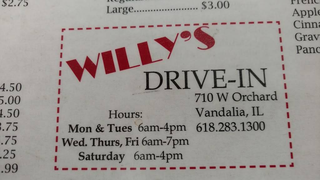 Willys Drive In | restaurant | 710 W Orchard St, Vandalia, IL 62471, USA | 6182831300 OR +1 618-283-1300
