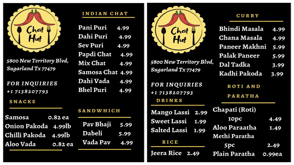 Chat Hut | restaurant | 5800 New Territory Blvd, Sugar Land, TX 77479, USA | 7138207793 OR +1 713-820-7793