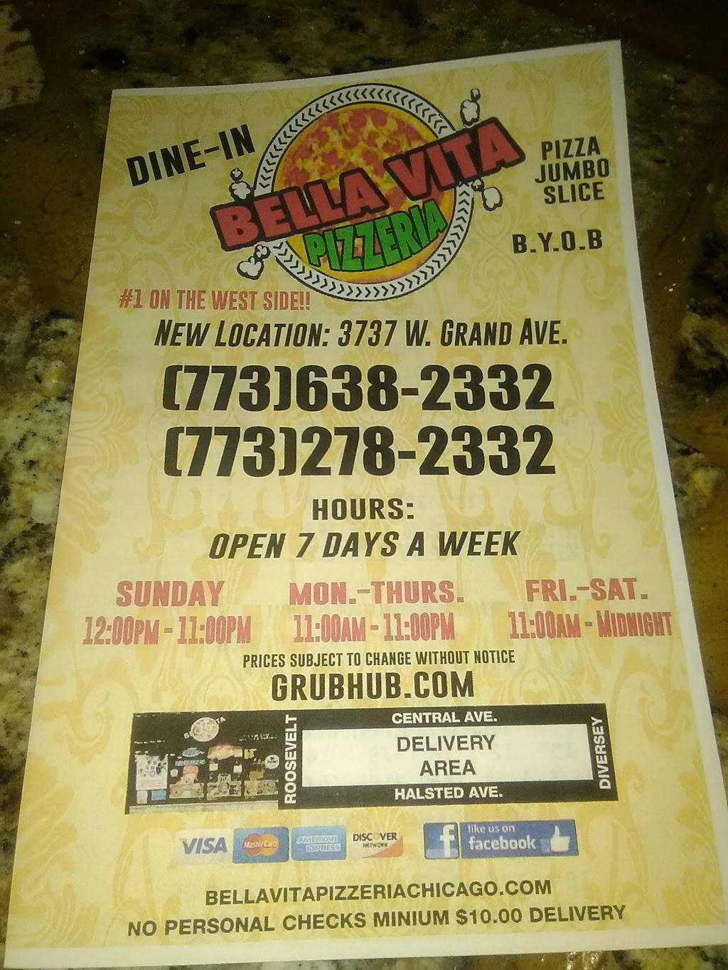 Bella Vita Pizzeria | restaurant | 3737 W Grand Ave, Chicago, IL 60651, USA | 7736382332 OR +1 773-638-2332