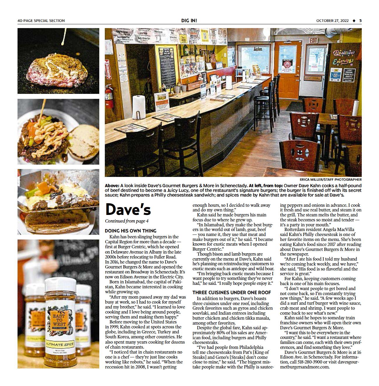 Daves Gourmet Burgers and More | restaurant | 16 Edison Ave, Schenectady, NY 12305, United States | 5182803900 OR +1 518-280-3900