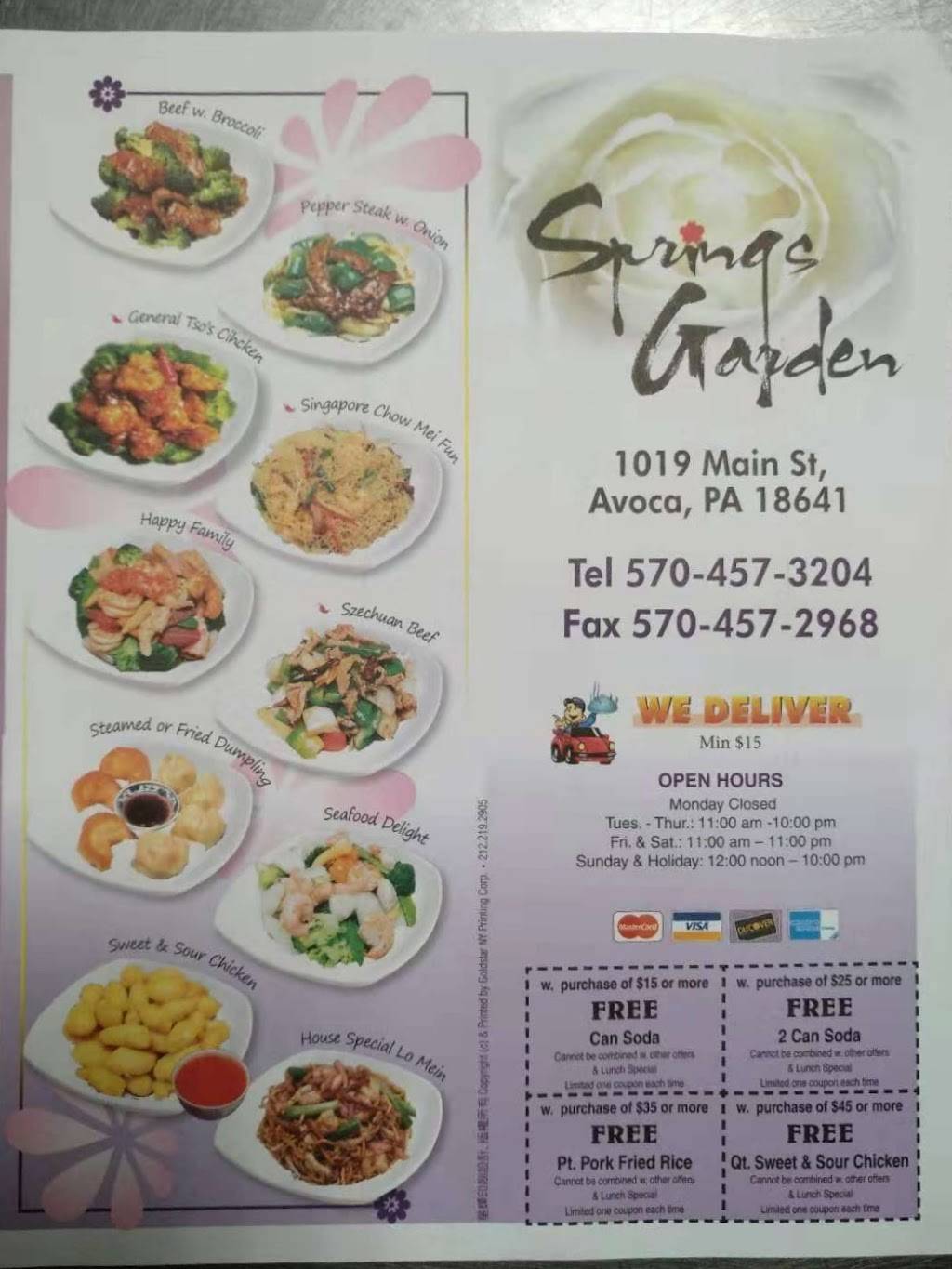 Springs Garden | restaurant | 1019 Main St, Avoca, PA 18641, USA | 5704573204 OR +1 570-457-3204