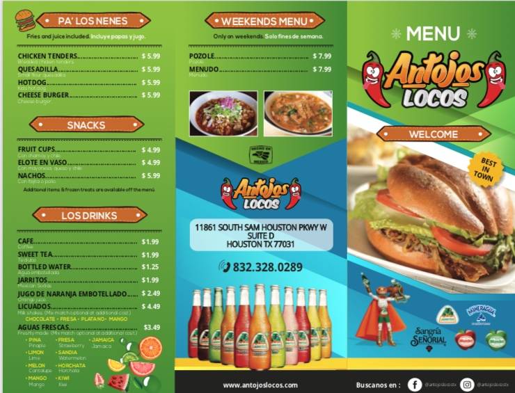 Antojos Locos | restaurant | 11861 S Sam Houston Pkwy W STE. D, Houston, TX 77031, USA | 8323280289 OR +1 832-328-0289