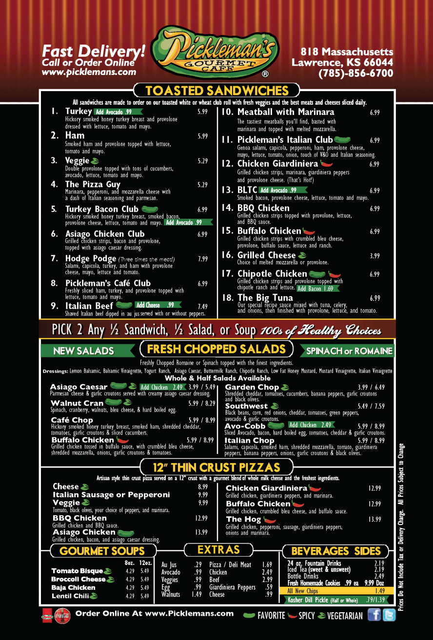 Picklemans | meal delivery | 818 Massachusetts St, Lawrence, KS 66044, USA | 7858566700 OR +1 785-856-6700