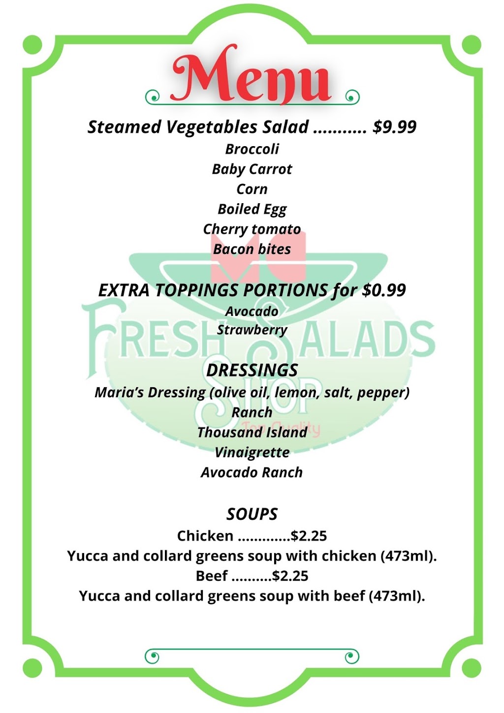Fresh Salads Shop | restaurant | 271 NE 48th St, Pompano Beach, FL 33064, USA | 5617024979 OR +1 561-702-4979