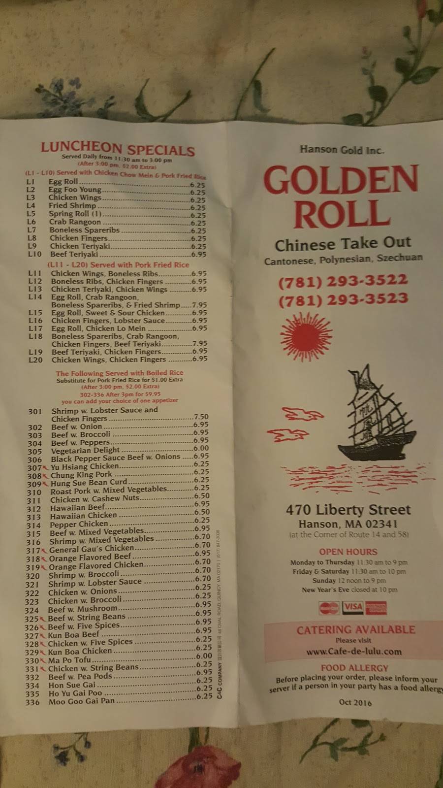 Golden Roll | restaurant | 470 Liberty St # 4, Hanson, MA 02341, USA | 7812933522 OR +1 781-293-3522