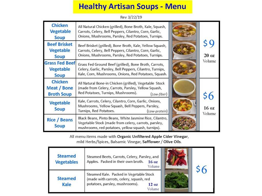 Healthy Artisan Soups (and Meals) | restaurant | 1959 W Southlake Blvd Ste 150, Southlake, TX 76092, USA | 2147703560 OR +1 214-770-3560