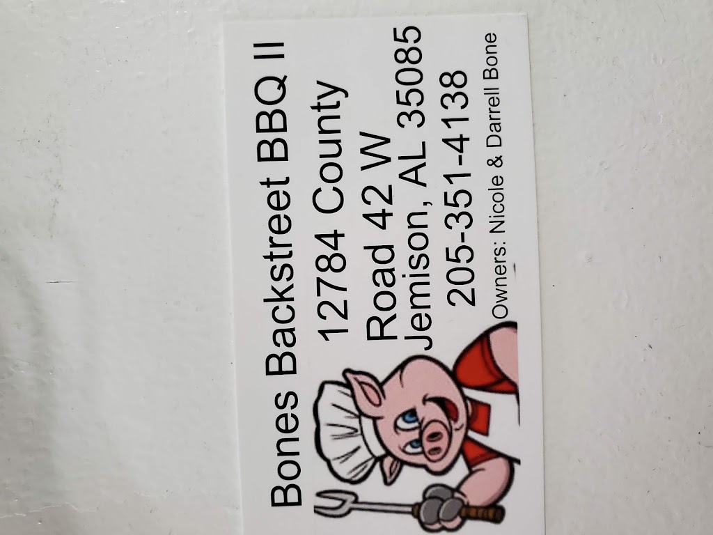 Bones Backstreet BBQ Jemison | restaurant | 12784 Co Rd 42 W, Jemison, AL 35085, USA | 2053514138 OR +1 205-351-4138