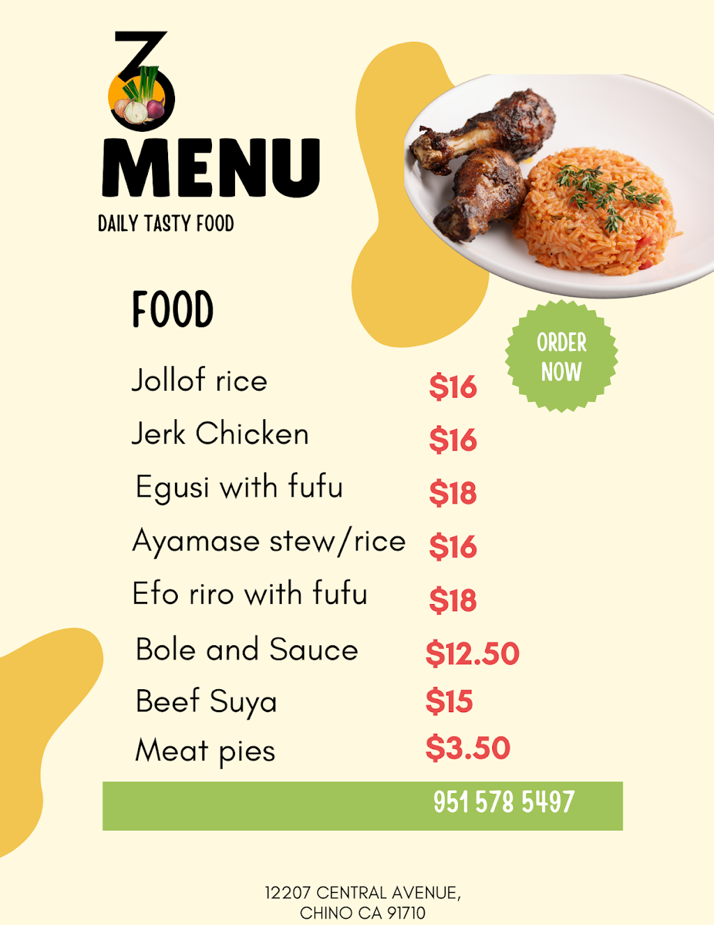 Three Onions African Kitchen | restaurant | 12207 Central Ave, Chino, CA 91710, USA | 9515785497 OR +1 951-578-5497