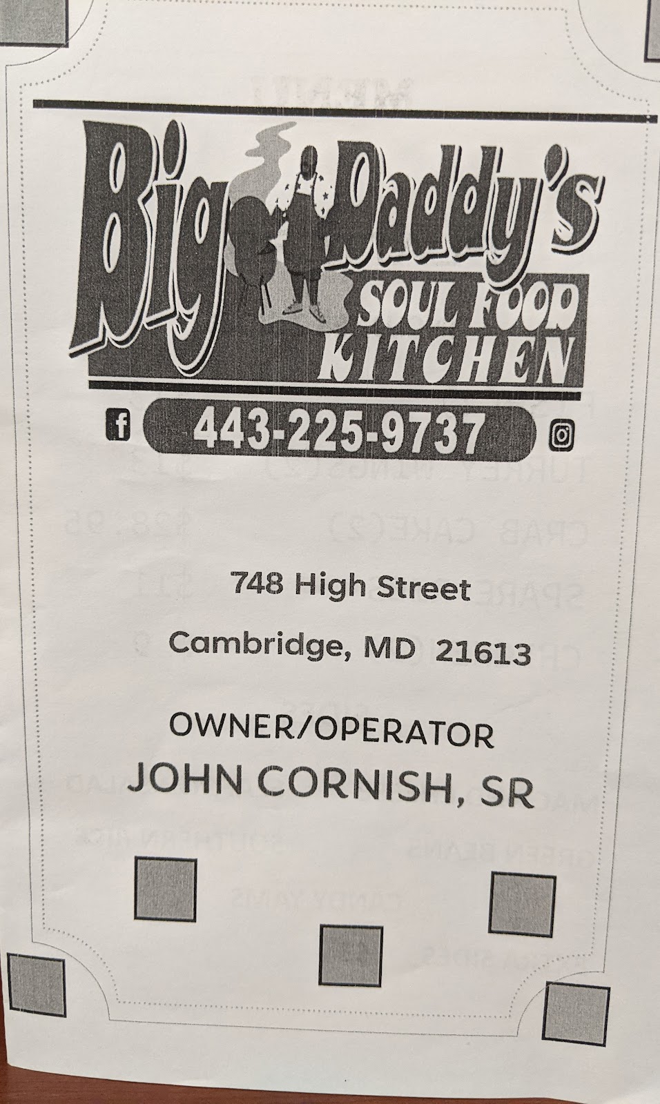 Big Daddys Soul Food Kitchen | restaurant | 748 High St, Cambridge, MD 21613, USA | 4432259737 OR +1 443-225-9737