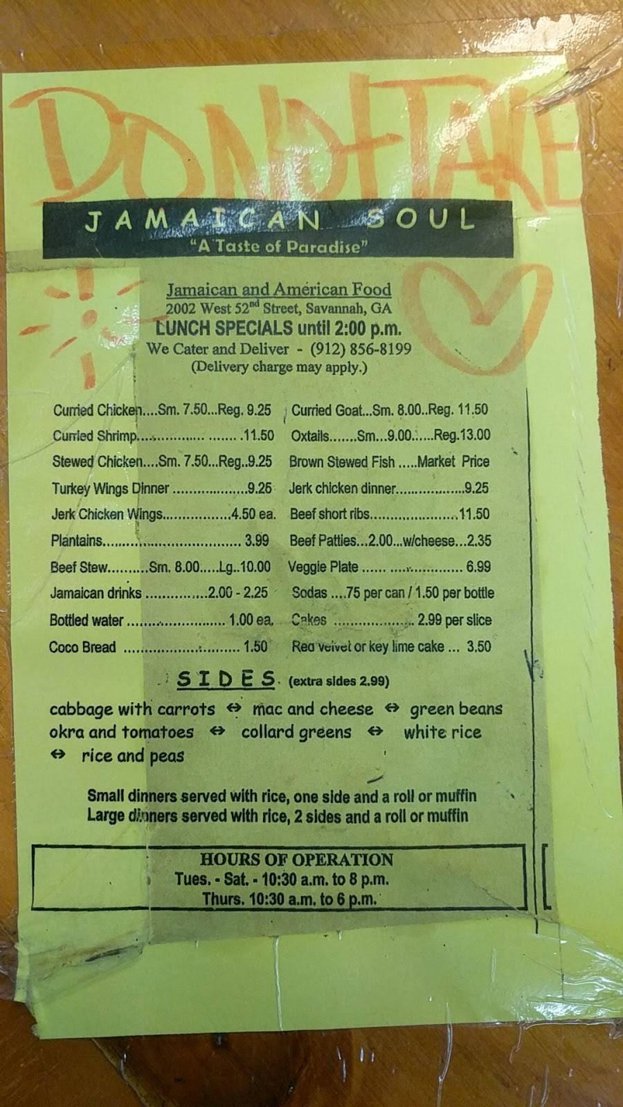 Jamaican Soul | restaurant | 2002 W 52nd St, Savannah, GA 31405, USA | 9128568199 OR +1 912-856-8199