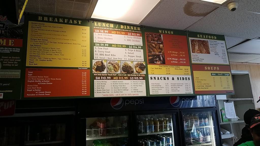 Berties West Indian & American Restaurant | restaurant | 928 N Main St, Waterbury, CT 06704, USA | 2037574330 OR +1 203-757-4330