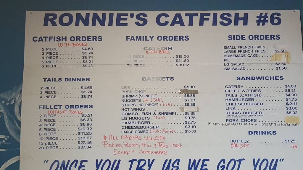 Ronnies Catfish & More | restaurant | 4158 E Rosedale St, Fort Worth, TX 76105, USA | 8175346038 OR +1 817-534-6038
