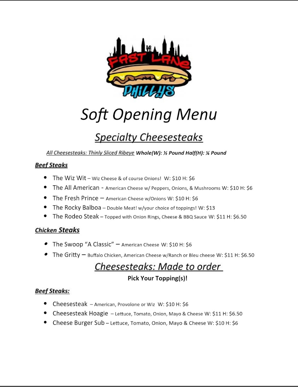 Fast Lane Phillys | restaurant | 129 S Keystone Ave, Sayre, PA 18840, USA | 5708909090 OR +1 570-890-9090