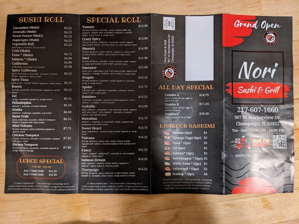 Nori Sushi & Grill | restaurant | 907 W Marketview Dr, Champaign, IL 61822, USA | 2176071660 OR +1 217-607-1660