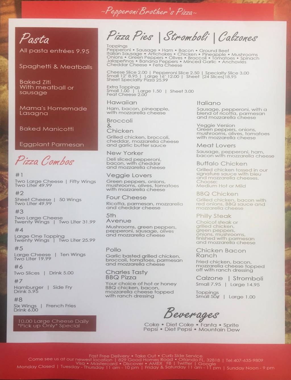 Pepperoni Brothers Pizza | restaurant | 829 Good Homes Rd, Orlando, FL 32818, USA | 4076359809 OR +1 407-635-9809