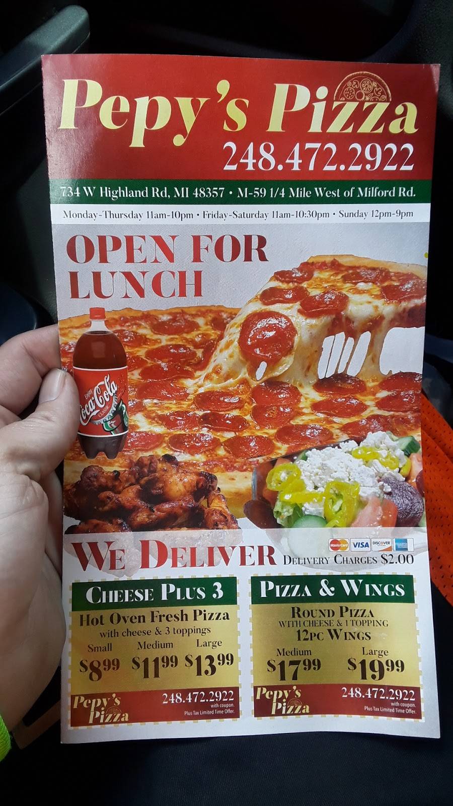 Pepys Pizza | restaurant | 734 Highland Rd, Highland, MI 48357, USA | 2484722922 OR +1 248-472-2922