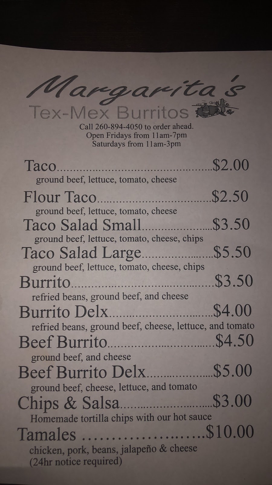 Margaritas Tex-Mex Burrito | restaurant | 109 W 2nd St, Ligonier, IN 46767, USA | 2608944050 OR +1 260-894-4050