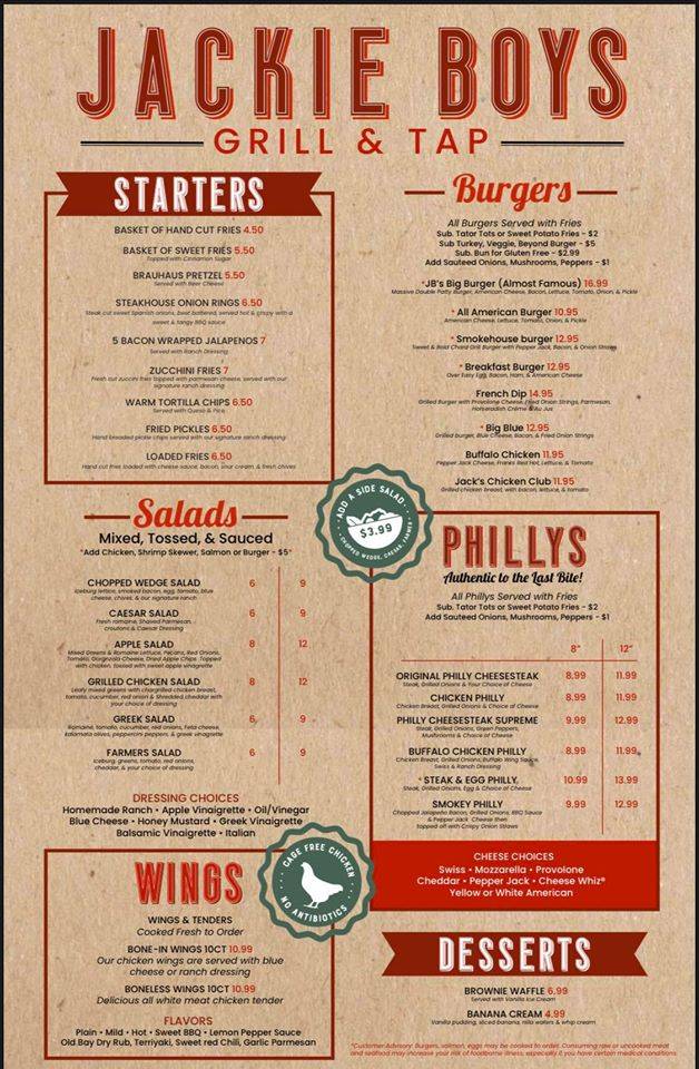 Jackie Boys Grill & Tap | restaurant | 3775 Concord Pkwy S, Concord, NC 28027, USA | 7047207820 OR +1 704-720-7820